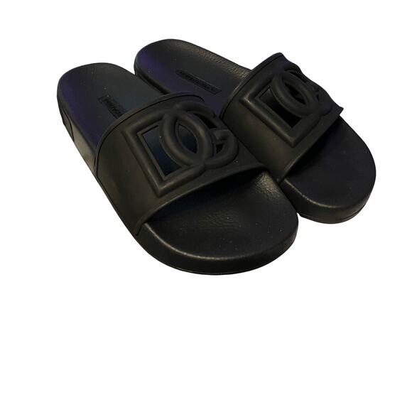 NIB $347 Dolce & Gabbana Women's Black DG Cutout Slide Sandals - Picture 1 of 7